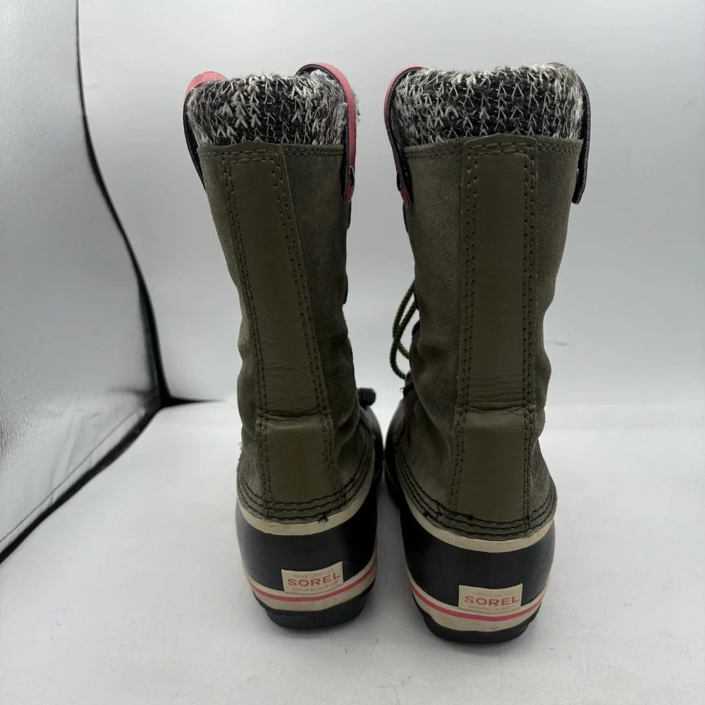 Sorel Winter Boots Girls Youth Size 6 Joan Of Arctic Olive Green Snow Pink Draw